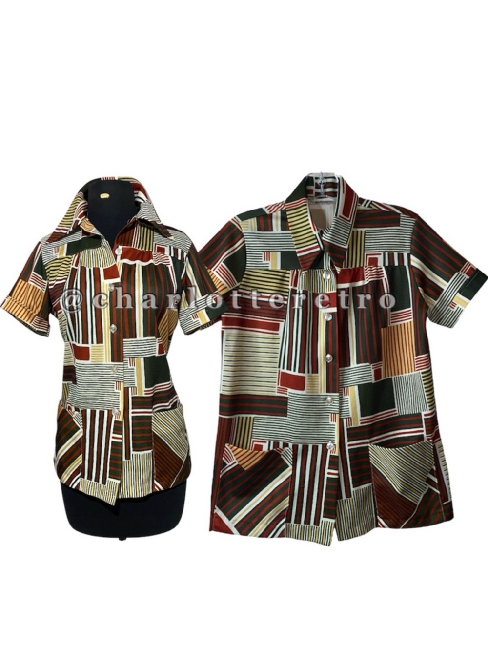 70s vtg Abstract Polyester Shirt - Picture 3 of 12